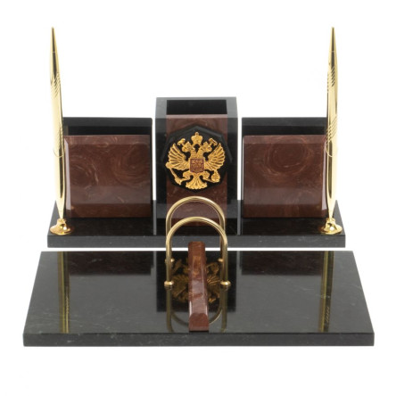 Настольный набор "Офисный" с гербом РФ камень лемезит