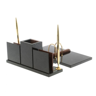 Настольный набор &quot;Офисный&quot; с гербом РФ камень лемезит