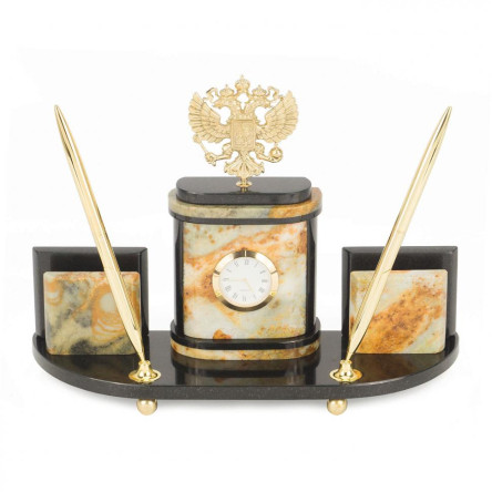 Настольный набор "Герб РФ" камень офиокальцит