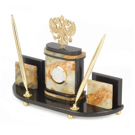 Настольный набор "Герб РФ" камень офиокальцит