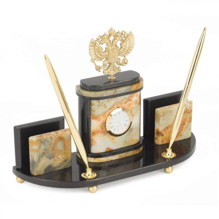 Настольный набор "Герб РФ" камень офиокальцит