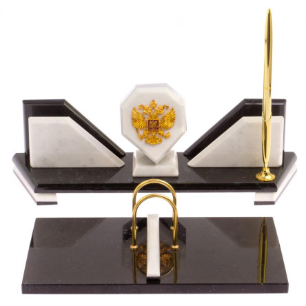 Настольный набор "Эталон" с гербом РФ мрамор