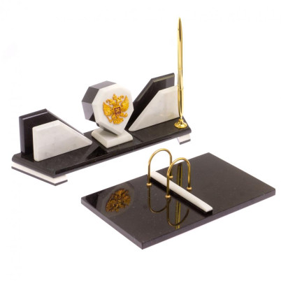 Настольный набор &quot;Эталон&quot; с гербом РФ мрамор