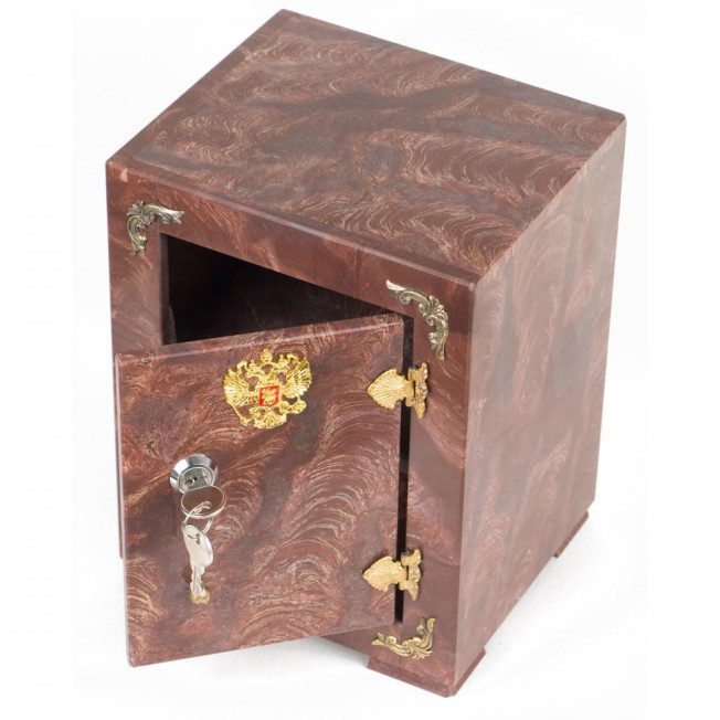 Шкатулка Сейф с символикой России из камня лемезит 19х16х24 см