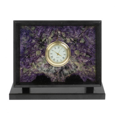 Часы настольные из камня чароит и долерит 15х5,5х12 см