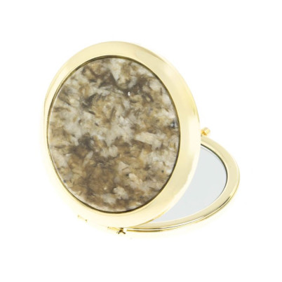 Зеркало карманное круглое из камня жельбертит цвет золото