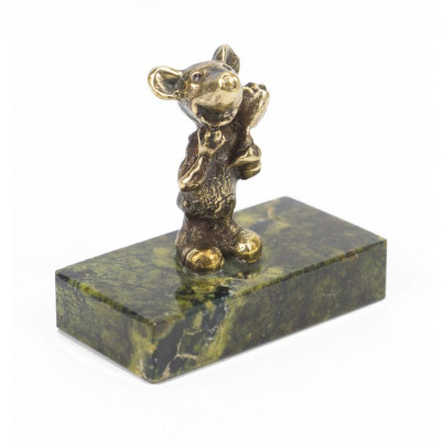 Статуэтка &quot;Мышонок с цветком&quot; из бронзы и змеевика