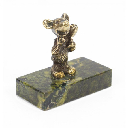Статуэтка "Мышонок с цветком" из бронзы и змеевика