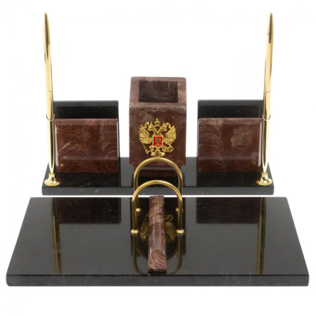 Письменный набор "Менеджер" из лемезита с гербом РФ