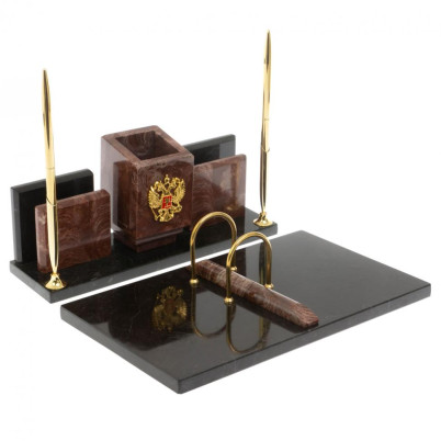 Письменный набор &quot;Менеджер&quot; из лемезита с гербом РФ