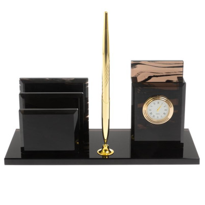 Настольный набор &quot;Мэр&quot; из черного обсидиана