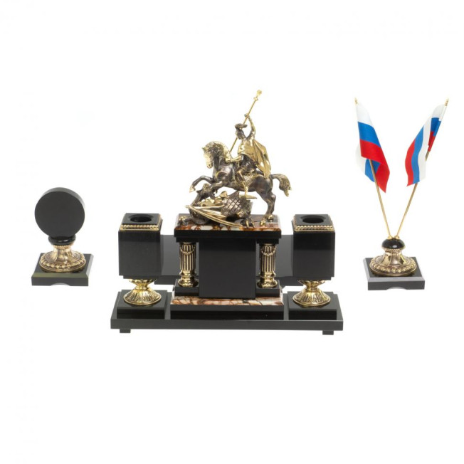 Письменный прибор "Георгий Победоносец" камень яшма бронза