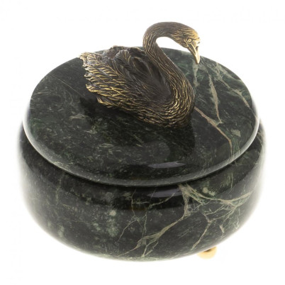 Шкатулка &quot;Лебедь&quot; змеевик бронза 14,5х14,5 см