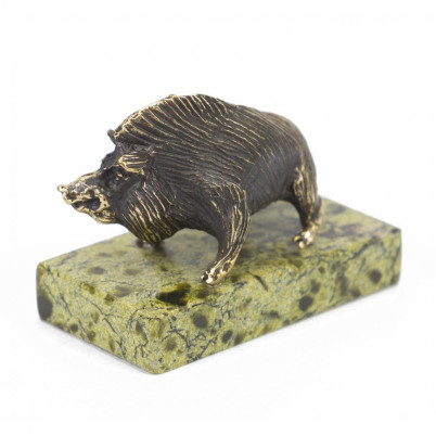 Статуэтка &quot;Кабан&quot; змеевик бронза патина