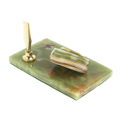 Настольный набор часы с ручкой из из оникса 13х7,5х19 см (3х5)