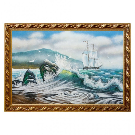 Картина "Вид на море с парусником" багет 46х66 см, каменная крошка
