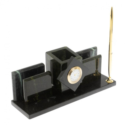 Письменный прибор &quot;Менеджер&quot; из черного змеевика с часами