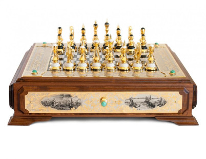 Подарочные шахматы из камня &quot;Баталия&quot; Златоустовская гравюра
