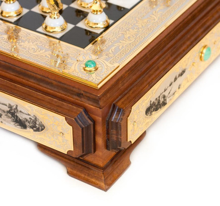 Подарочные шахматы из камня "Баталия" Златоустовская гравюра