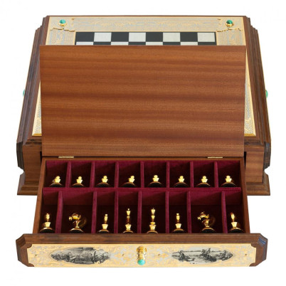 Подарочные шахматы из камня &quot;Баталия&quot; Златоустовская гравюра