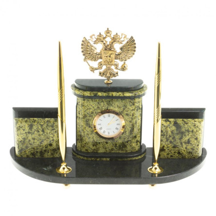 Письменный прибор "Герб РФ" из бронзы и змеевика