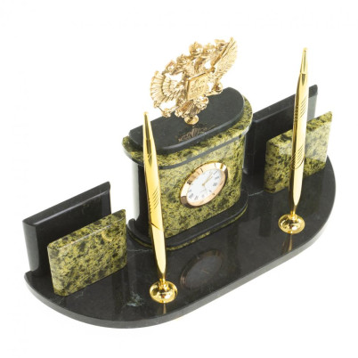 Письменный прибор &quot;Герб РФ&quot; из бронзы и змеевика