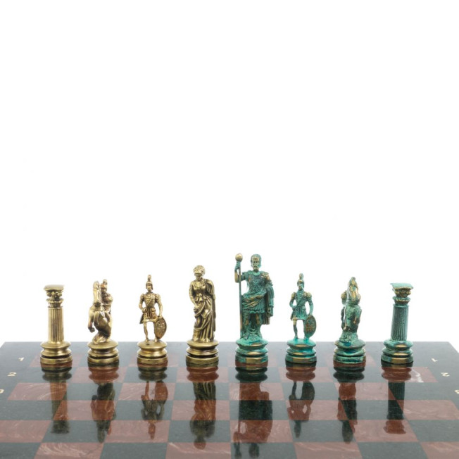Шахматы "Древний Рим" фигуры бронза / патина 44х44 см лемезит