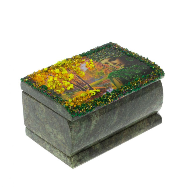 Шкатулка &quot;Хозяйка медной горы. Осень&quot; змеевик 10х6,5х6 см