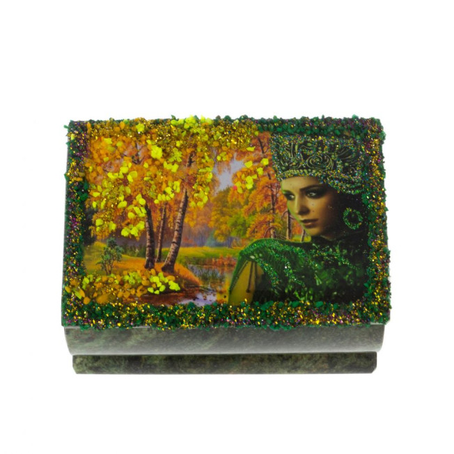 Шкатулка &quot;Хозяйка медной горы. Осень&quot; змеевик 10х6,5х6 см