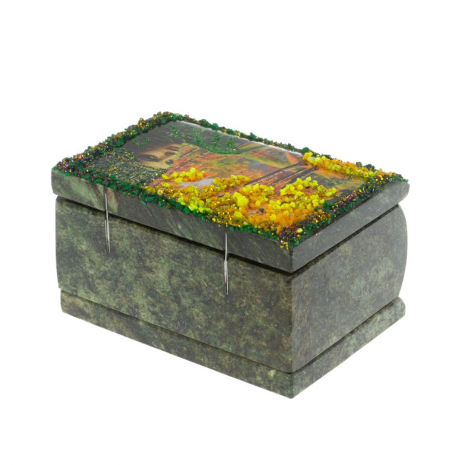 Шкатулка &quot;Хозяйка медной горы. Осень&quot; змеевик 10х6,5х6 см