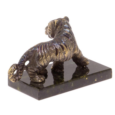 Статуэтка из бронзы &quot;Амурский тигр&quot; темно-зеленый змеевик