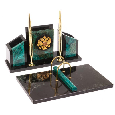 Письменный набор &quot;Канцелярский&quot; с гербом камень змеевик