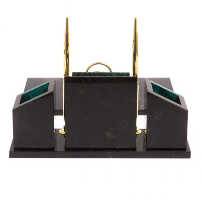 Письменный набор &quot;Канцелярский&quot; с гербом камень змеевик