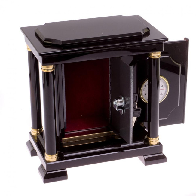 Сейф с часами из черного обсидиана 26х16,5х28 см