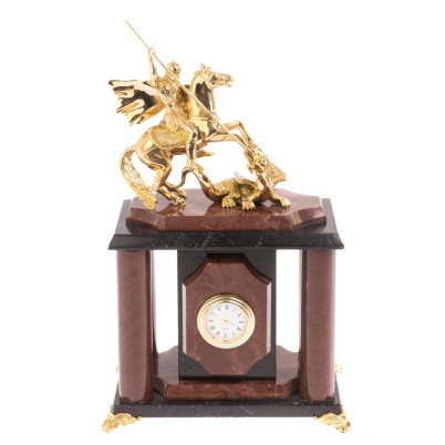 Часы &quot;Георгий Победоносец&quot; лемезит бронза 17х12х27 см