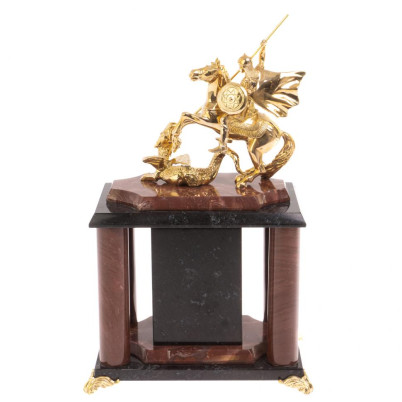 Часы &quot;Георгий Победоносец&quot; лемезит бронза 17х12х27 см