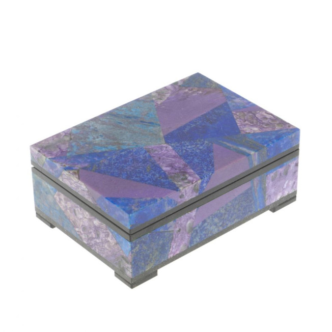 Шкатулка "Мозайка" из лазурита и чароита 11х7,5х4,5 см