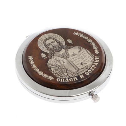Зеркало с иконой &quot;Спаси и сохрани&quot; из коричневого обсидиана