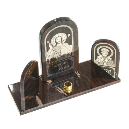 Икона триптих "Спаситель, Богоматерь, Николай" камень обсидиан