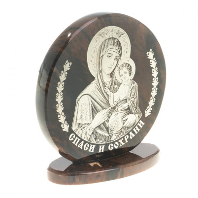 Икона настольная &quot;Казанская БМ&quot; камень обсидиан 6х2,5х6,5 см