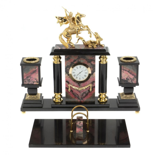 Настольный набор &quot;Георгий Победоносец&quot; из родонита