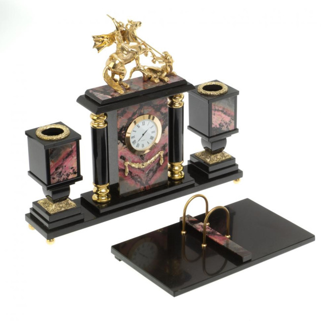 Настольный набор &quot;Георгий Победоносец&quot; из родонита