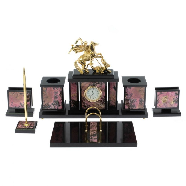 Настольный набор &quot;Георгий Победоносец&quot; из родонита