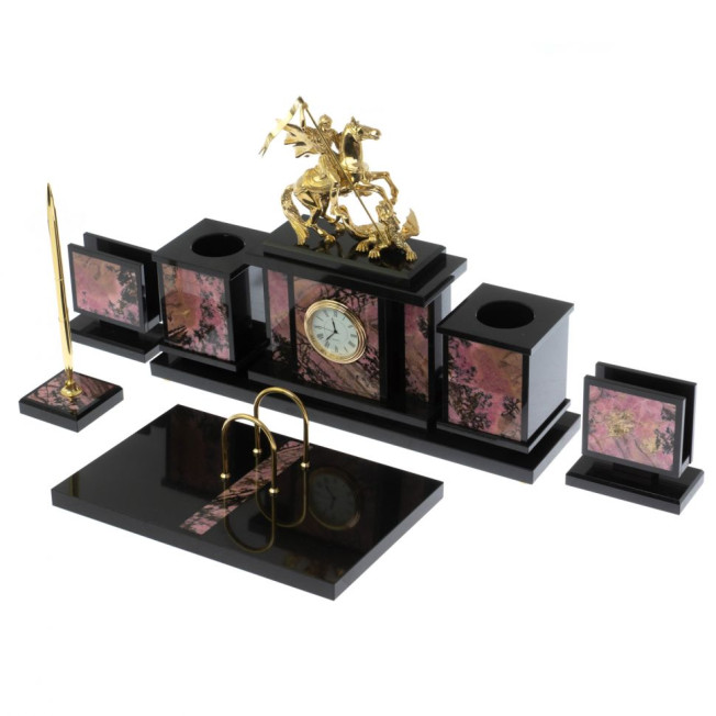 Настольный набор &quot;Георгий Победоносец&quot; из родонита