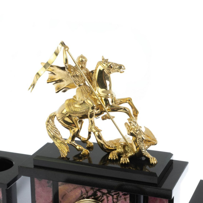 Настольный набор &quot;Георгий Победоносец&quot; из родонита