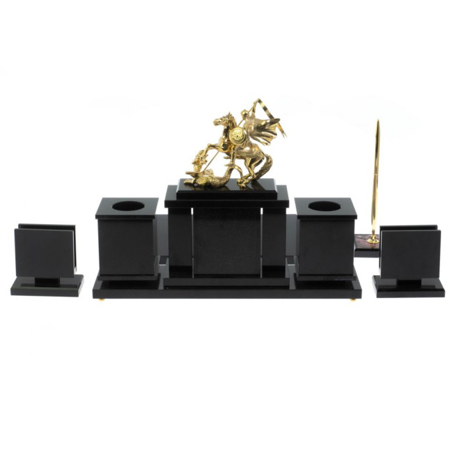 Настольный набор &quot;Георгий Победоносец&quot; из родонита