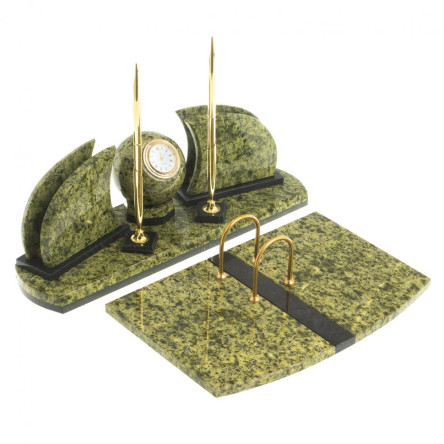 Настольный набор из натурального змеевика "Шар"