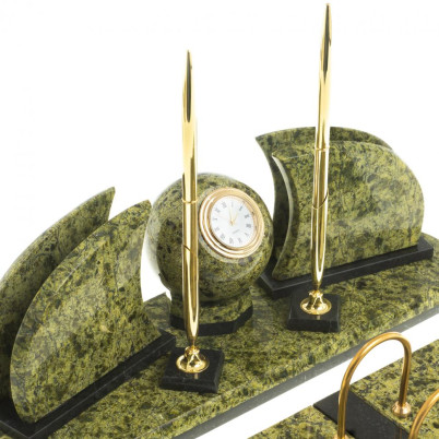 Настольный набор из натурального змеевика "Шар"