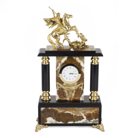 Каминные часы из камня и бронзы "Георгий Победоносец"