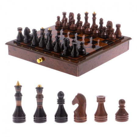 Шахматный ларец с фигурами &quot;Классический&quot; из обсидиана